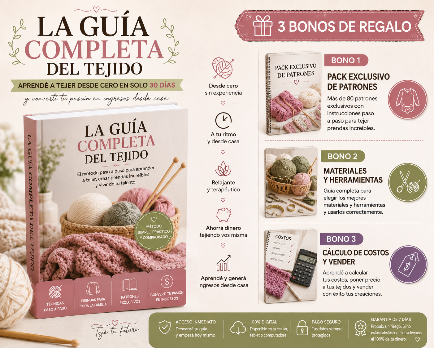 🧶 La Guía Completa del Tejido. El método paso a paso para aprender a tejer, crear prendas únicas y vender tus creaciones.